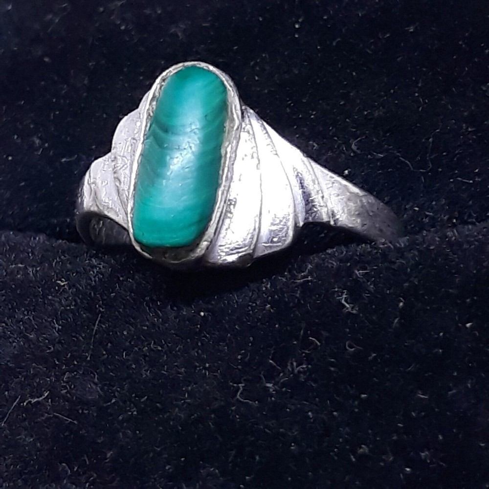 MALACHITE  925 Sterling SILVER 2mm Wide Band Ring 3g Size 7